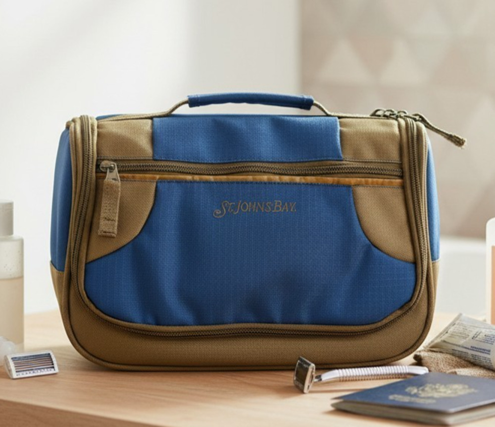 St. John's Bay Blue Makeup Toiletry Cosmetic Bag Zip-Up 11x9x4 NWT
